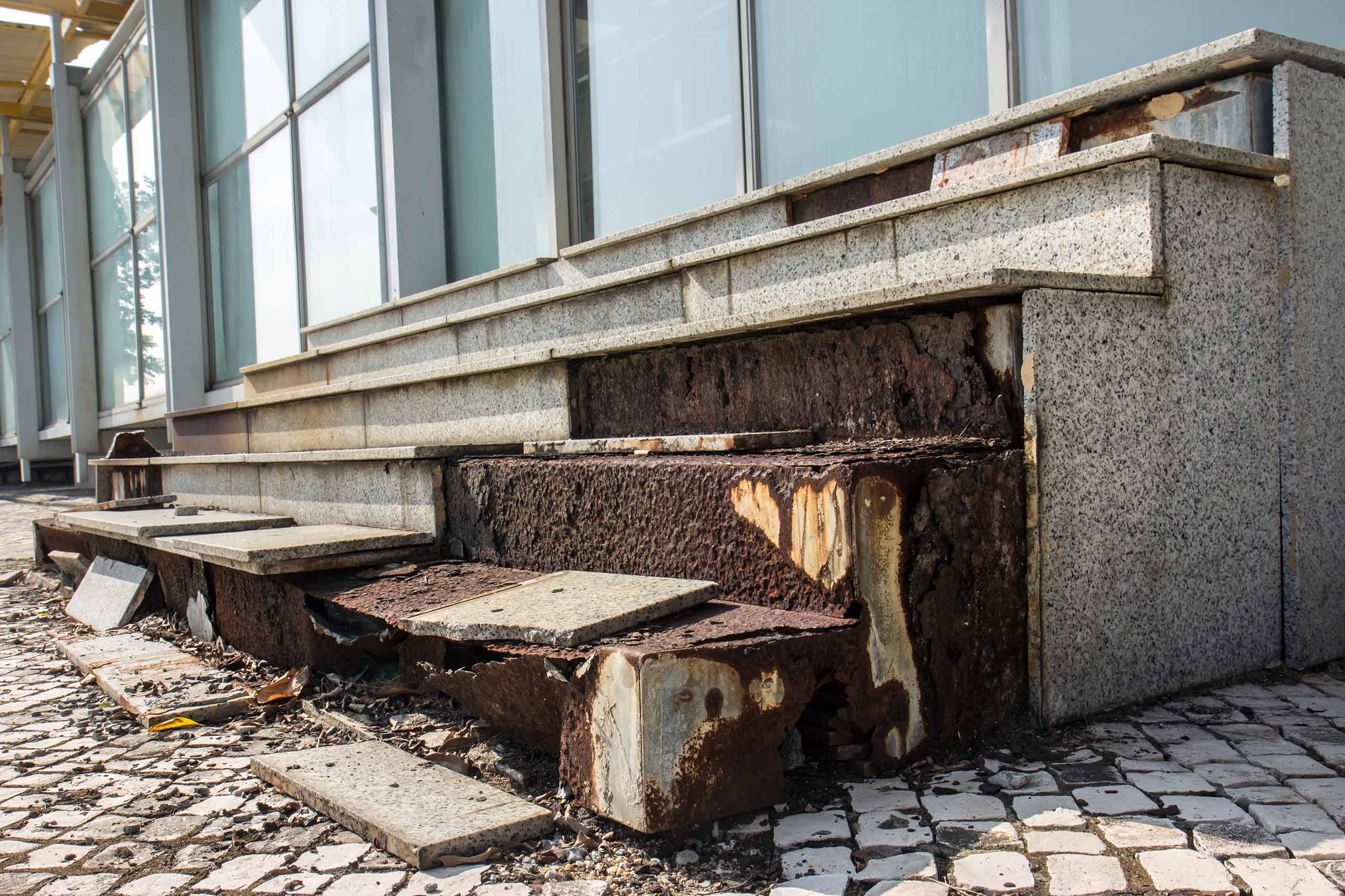 damaged stairs at the building in Macau